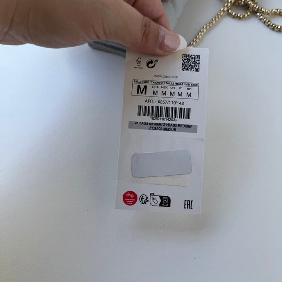 New with Tags Zara Silver Gold Robe Chain Quilted Crossbody Wallet Purse HandBag - Picture 5 of 10